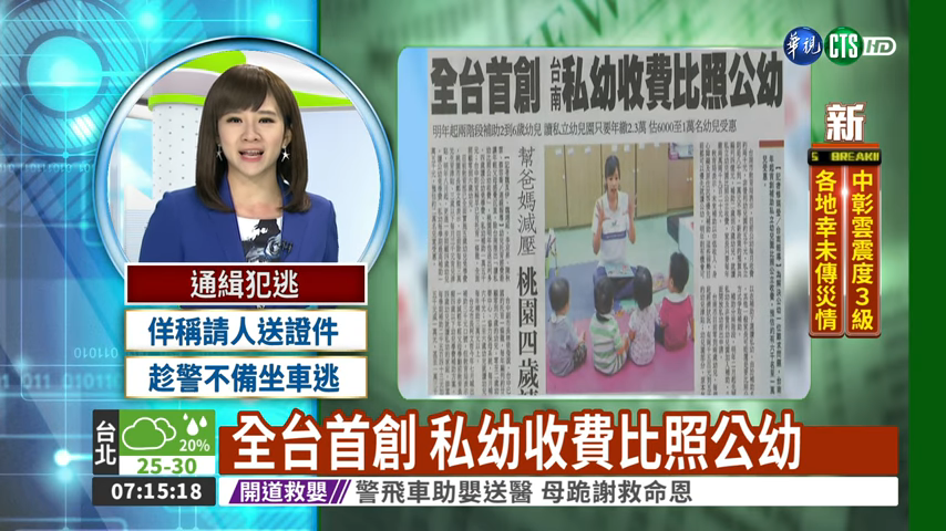 台南私幼補助明年開始 收費比照公托標準