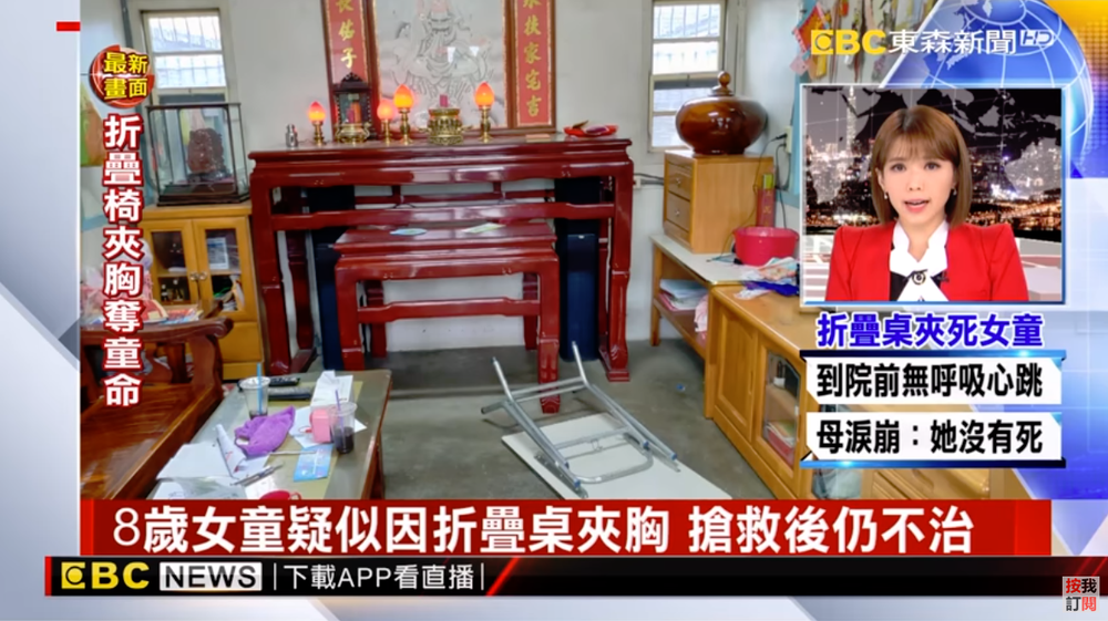 家中處處是危機 8歲女童折疊桌夾胸不治