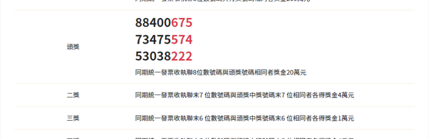 統一發票7.8 月發票對獎2022中獎號碼